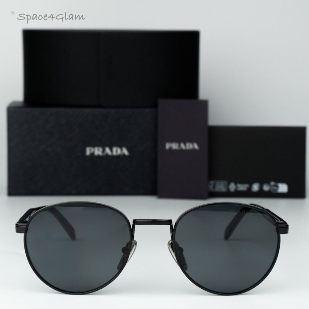 Prada Men Sunglasses Black Polarized Round PRB51S 1AB5Z1 NEW AUTHENTIC